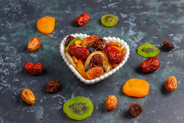 Dried organic fruits assortment.