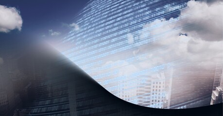 Composition of binary coding over cityscape and grey background