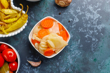 Homemade delicious and organic mixed pickles.