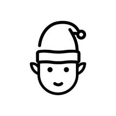 Christmas Xmas Elf Vector icon in Outline Style. Elves are fantasy creatures that often appear during winter and Christmas. Vector illustration icon that can be used for apps, websites, or logo