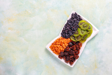 Dried organic fruits assortment.