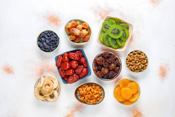 Dried organic fruits assortment.