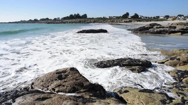 Trevignon, Brittany, France. View of Plage de Trez Cao on the Southern Brittany coast.