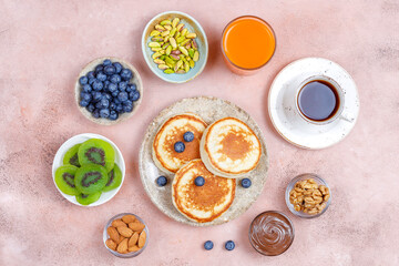 Obraz na płótnie Canvas Carbohydrate breakfast,pancakes,crepes,wafers.
