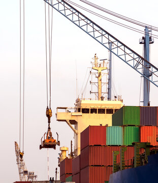 Container Cargo Cranes. Logistics and transportation import export terminal.