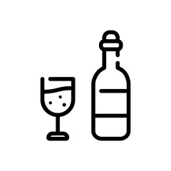 Christmas Xmas Wine Bottle Vector icon in Outline Style. Wine is a drink that is often drunk by adults at parties. Vector illustration icon that can be used for apps, websites, or part of a logo