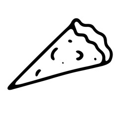 Doodle a slice of pizza. Hand-drawn fast food isolated on white background. Outline Delicious snack, diet, cheat meal, Italian food icon. Cafe, restaurant, pizzeria, delivery sign. Vector illustration