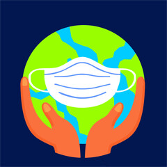 Planet Earth with a medical mask. Coronavirus in the world concept. 