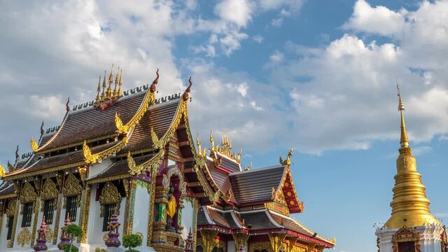 Buetiful Time Lapse Thai Buddha temple under cloudy blue sky and nigth sky