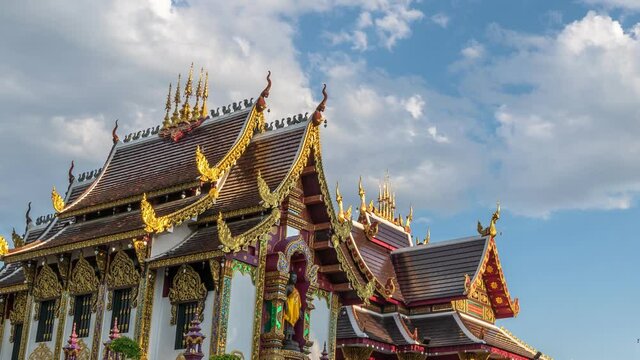 Buetiful Time Lapse Thai Buddha temple under cloudy blue sky and nigth sky