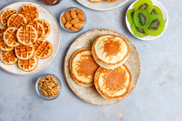 Carbohydrate breakfast,pancakes,crepes,wafers.