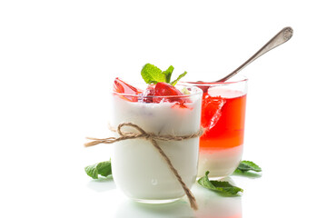 homemade sweet yogurt with fruit jelly pieces