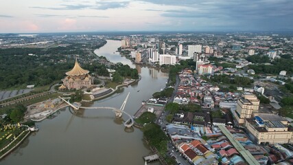 Kuching, Sarawak Malaysia - May 14 2021: The buildings, landmarks and scenery of Kuching city,...