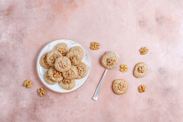 Fototapeta na wymiar Homemade delicious walnut cookies.