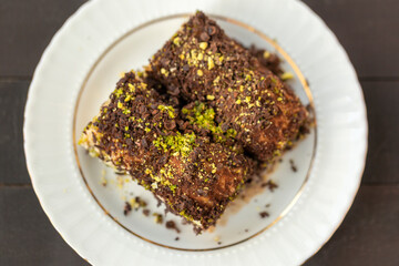 Traditional Turkish new dessert cold milky baklava with pistachio