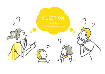 4人家族の指差しフレーム　吹き出し付き　シンプルでお洒落な線画イラスト