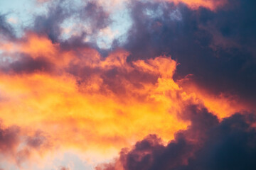 Dramatic colours in the clouds at sunset