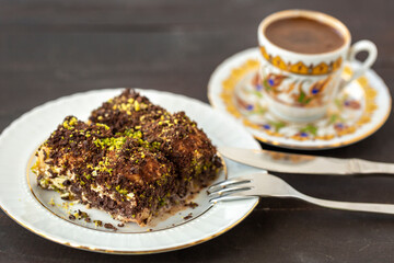 cold baklava and Turkish coffee