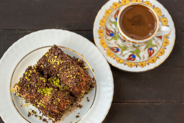 cold baklava and Turkish coffee