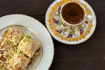 cold baklava and Turkish coffee