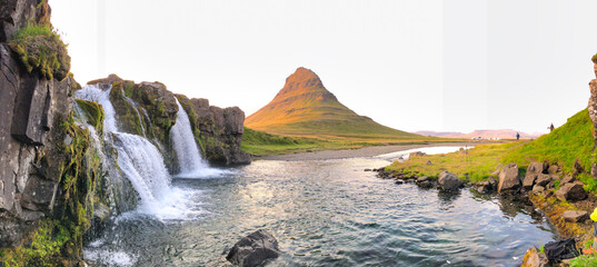Kirkjufellsfoss waterfalls, Iceland in summer season