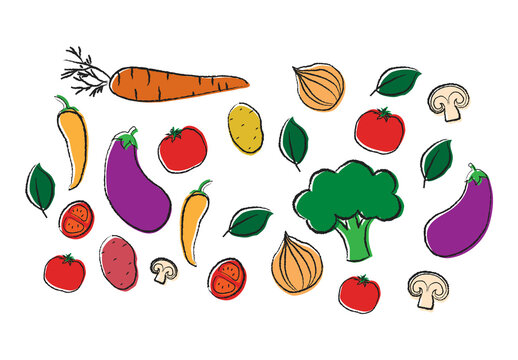 Colorful Drawn Fruits and Vegeatables