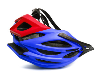Fototapeta premium Blue and red helmet upside down isolated on white