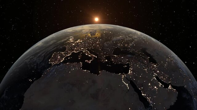 Beautiful sunrise world skyline. Planet earth from space
