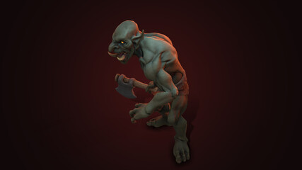 Fantasy character Troll Berserker in epic pose - 3D render on dark background