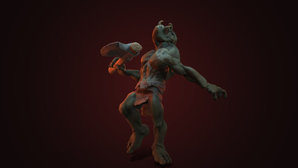 Fantasy character Troll Berserker in epic pose - 3D render on dark background