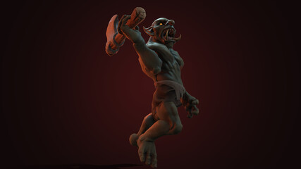 Obraz na płótnie Canvas Fantasy character Troll Berserker in epic pose - 3D render on dark background