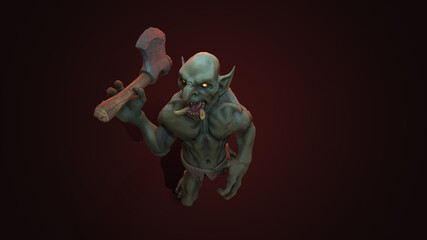 Fantasy character Troll Berserker in epic pose - 3D render on dark background