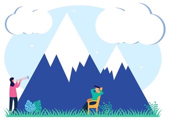 Illustration vector graphic cartoon character of mountain ecotourism