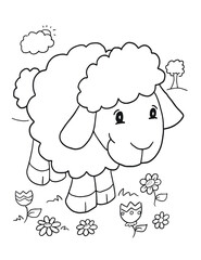 Cute Sheep Farm Animal Coloring Page Vector Illustration Art