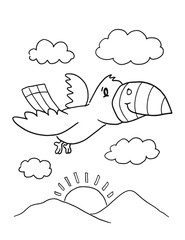 Oiseau Toucan Mignon Coloriage Livre Page Illustration Vectorielle Art