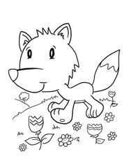 Papier Peint photo autocollant Dessin animé Cute Happy Fox Coloring Page Vector Illustration Art