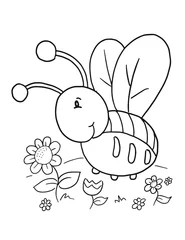Deurstickers Schattig Lieveheersbeestje Kleurboek Pagina Vector Illustratie Art © Blue Foliage