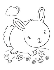 Cute Bunny Rabbit Coloring Book Page Vector Illustration Art