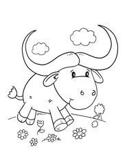 Cercles muraux Dessin animé Cute Ox Coloring Page Vector Illustration Art