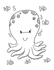Zelfklevend Fotobehang Leuke Octopus Kleurboek Pagina Vector Illustratie Art © Blue Foliage