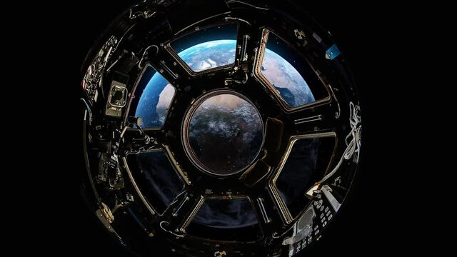View From A Porthole Of Space Station On The Earth Background
