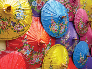 beautiful many colors painted umbrellas