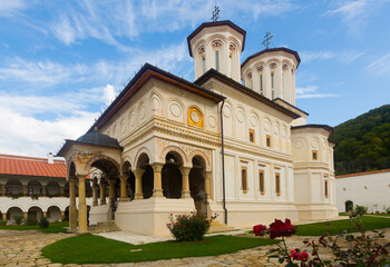 Fototapeta na wymiar View of Horezu Monastery inner yard with church, Wallachia, Romania