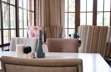 restaurant interior with large windows