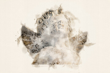 Portrait of an angel. Elegant, vintage design. Spiritual concept, religion, belief, love and hope. Aquarelle, watercolor illustration.