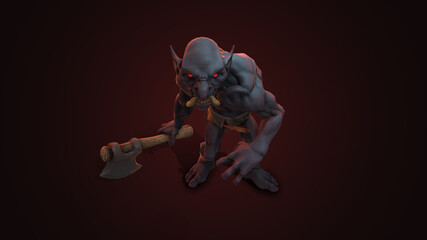 Fantasy character Troll Berserker in epic pose - 3D render on dark background
