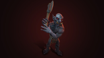 Fantasy character Troll Berserker in epic pose - 3D render on dark background
