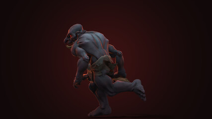 Fantasy character Troll Berserker in epic pose - 3D render on dark background
