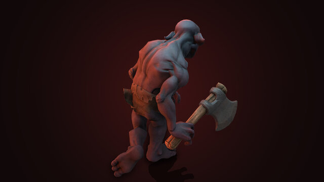 Fantasy character Troll Berserker in epic pose - 3D render on dark background
