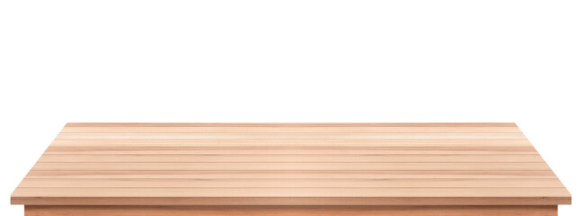 Empty wood top table on isolated white background